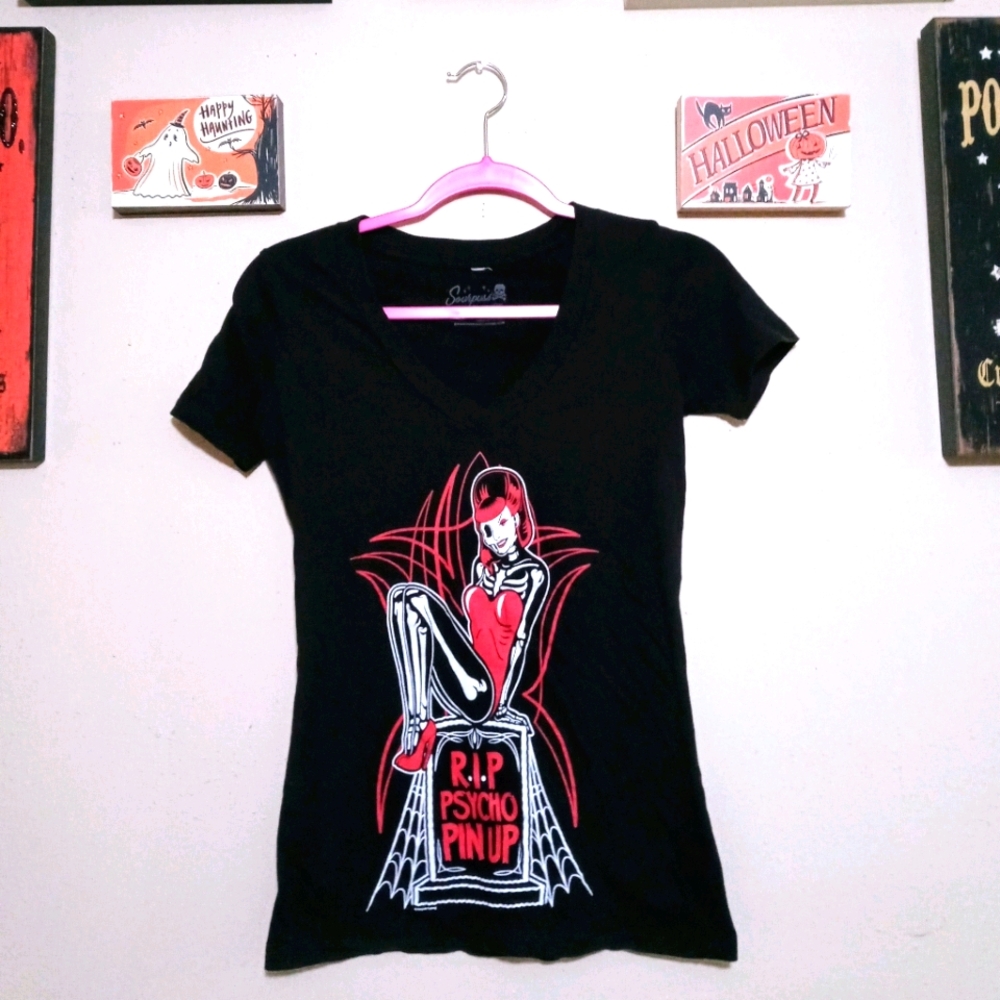 ***SOLDTOBESS***Sourpuss RIP Psycho Pinup Shirt